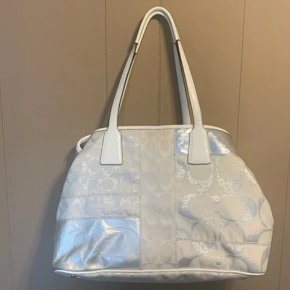 Coach Silver and White Bag Purse - Picture 2 of 12